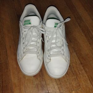 Adidas Cloudfoam White Low-Top Sneakers with Green Accents